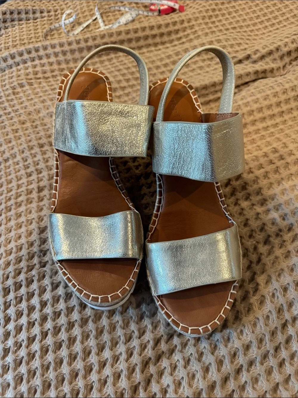 gentle souls Metallic Gold Espadrille Wedge Sandals